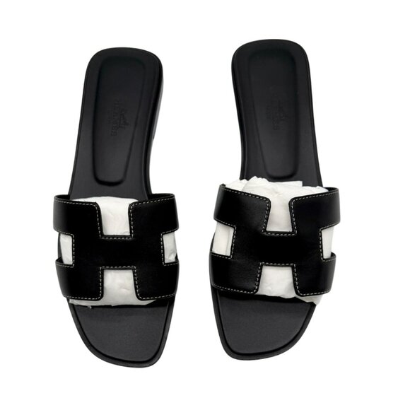 Hermès Black Oran Sandals - Size 7.5 - Picture 2 of 8